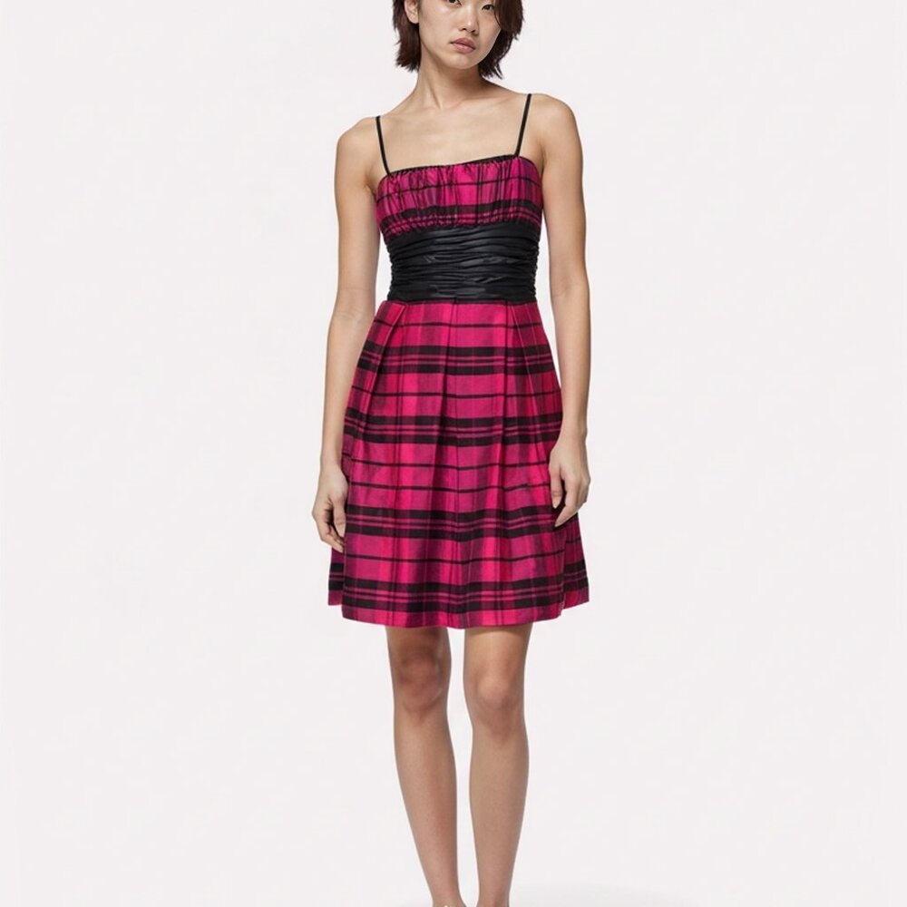 Morgan & Co Pink Plaid Taffeta Y2k Dress